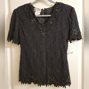 NWT Vintage Brilliante by J.A. Black Sequin Blouse, size medium